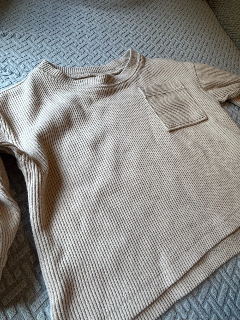 Oshkosh Baby Long-Sleeve Ribbed Pocket Top - Cream 12 months